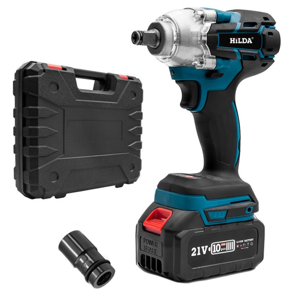 HILDA Motorized Wrenches Lithium Repair Parts With 22mm Socket, EU Plug, Model: Blue With 1 Battery+1 Charger(3000mAh)