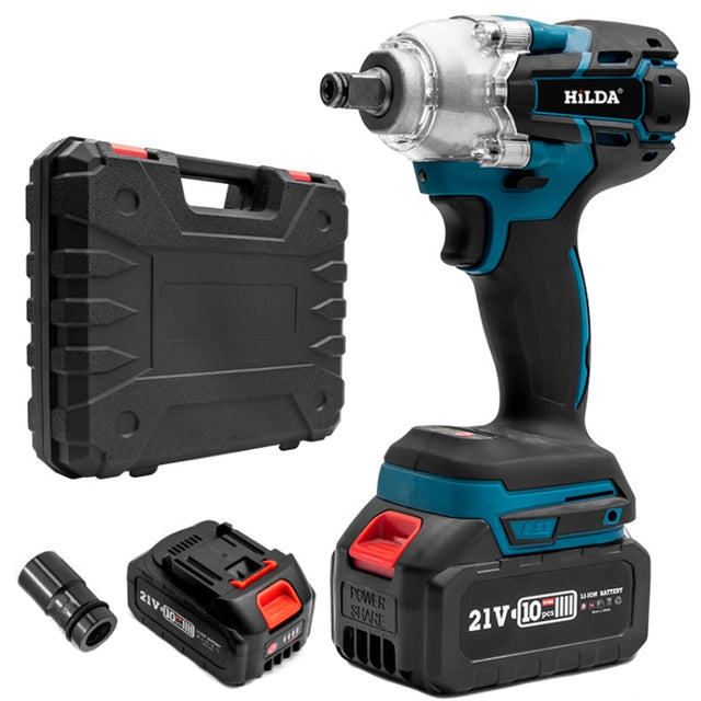 HILDA Motorized Wrenches Lithium Repair Parts With 22mm Socket, EU Plug, Model: Blue With 2 Battery+1 Charger(3000mAh)