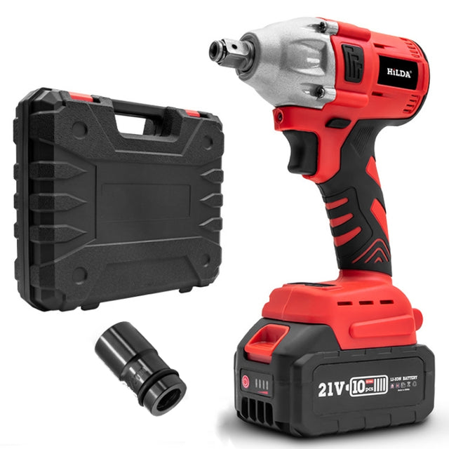 HILDA Motorized Wrenches Lithium Repair Parts With 22mm Socket, EU Plug, Model: Red With 1 Battery+1 Charger (3000mAh)