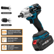 HILDA Motorized Wrenches Lithium Repair Parts With 22mm Socket, US Plug, Model: Red With 1 Battery+1 Charger(3000mAh)
