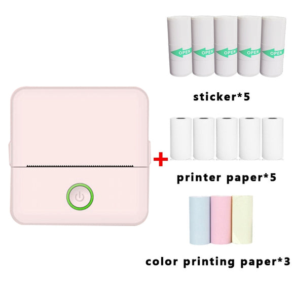 X6 200DPI Student Homework Printer Bluetooth Inkless Pocket Printer Pink 5 Printer Papers+5 Sickers+3 Color Papers