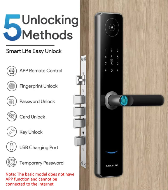 A60 Smart Fingerprint Password Door Lock With Doorbell, Spec: Tuya APP Version Gray