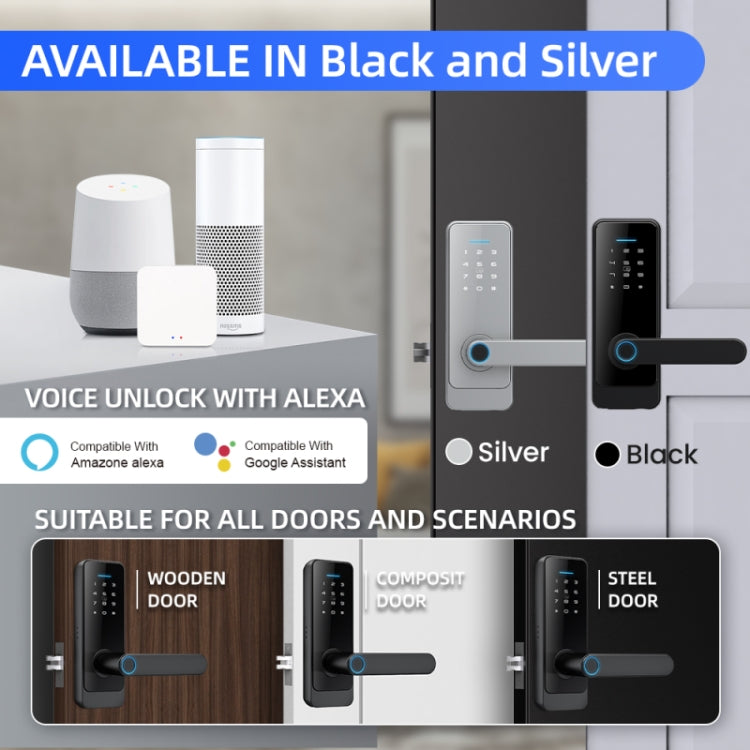 C89 Smart Fingerprint Password Lock Home Indoor Door TUYA System Lock(Black)