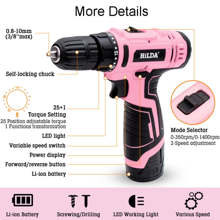HILDA 12V Cordless Impact Drill Electrical Screwdriver, Plug: UK Plug - Drill & Drill Bits by HILDA | Online Shopping South Africa | PMC Jewellery | Buy Now Pay Later Mobicred