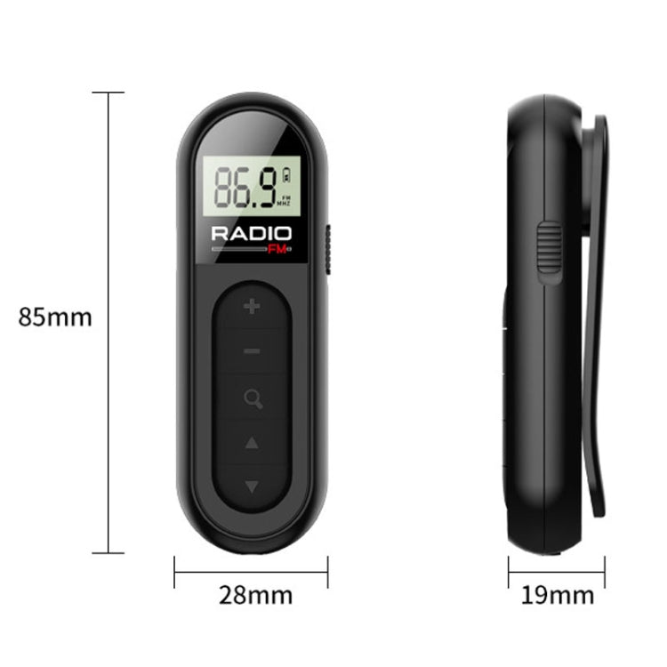 Mini Pocket FM Radio Collar Clip Style Rechargeable Walkman For Conference Tour Guide Horse Racing(Black)