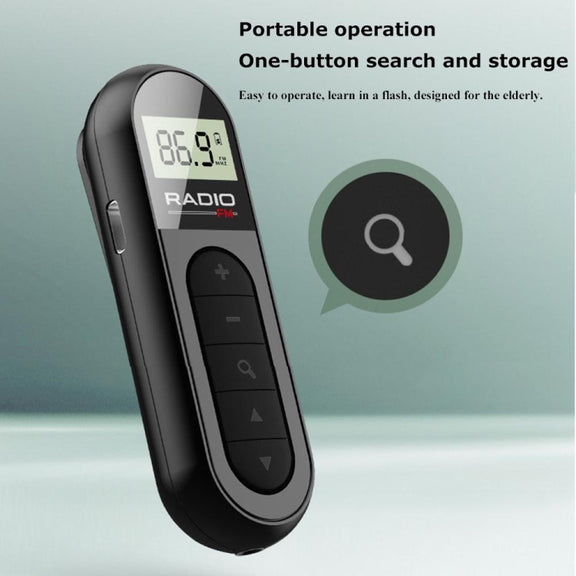 Mini Pocket FM Radio Collar Clip Style Rechargeable Walkman For Conference Tour Guide Horse Racing(Black)