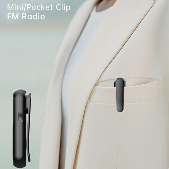 Mini Pocket FM Radio Collar Clip Style Rechargeable Walkman For Conference Tour Guide Horse Racing(Black)