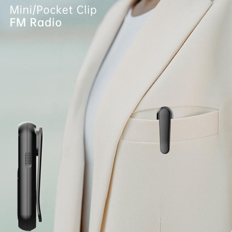 Mini Pocket FM Radio Collar Clip Style Rechargeable Walkman For Conference Tour Guide Horse Racing(Black)