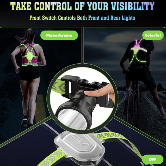 LED Running Lights Outdoor Sports Walking Riding Warning Lighting Vest Night Running Night Fishing Lights(White)