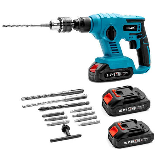 HILDA 12pcs /Set Li-Ion Power Hammer Electrical Impact Drill, Model: 2 Battery+1 Charger US Plug - free shipping - PMC Jewellery - Order now!