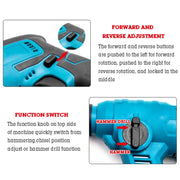 HILDA 12pcs /Set Li-Ion Power Hammer Electrical Impact Drill, Model: 2 Battery+1 Charger US Plug