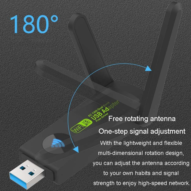 1300Mbps Wireless Network Card Gigabit Dual Band 5G Driverless Computer USB Network Card, Scope: 600m - USB Network Adapter by PMC TechLife | Online Shopping South Africa | PMC TechLife