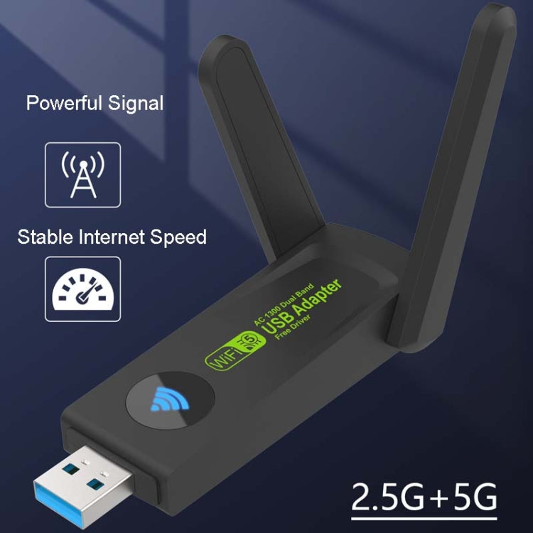 1300Mbps Wireless Network Card Gigabit Dual Band 5G Driverless Computer USB Network Card, Scope: 1300m