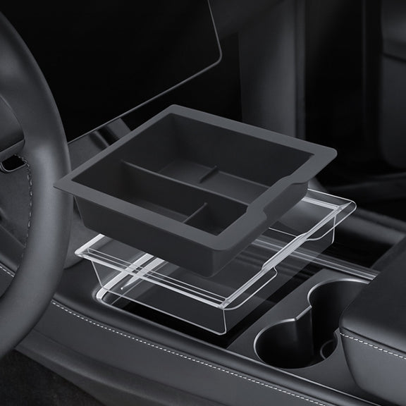 For Tesla Model 3 / Y Silicone Double Layer Storage Small Ice Box, Style: Rear Center No Separation (Black)