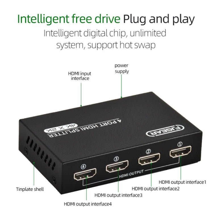 FJGEAR FJ-SM4K104 HD Audio/Video Splitter HDMI 1 In 4 Splitter(EU Plug)