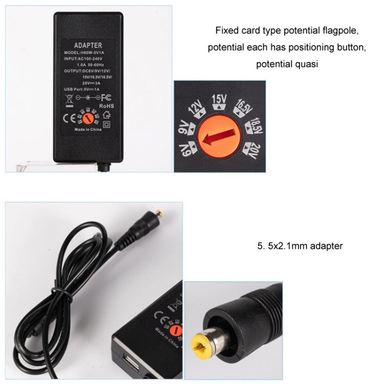 65W 6-20V Adjustable 3A DC Power Adapter Charger, Specification: AU Plug - Universal Power Adapter by PMC TechLife | Online Shopping South Africa | PMC TechLife | Buy Now Pay Later Mobicred