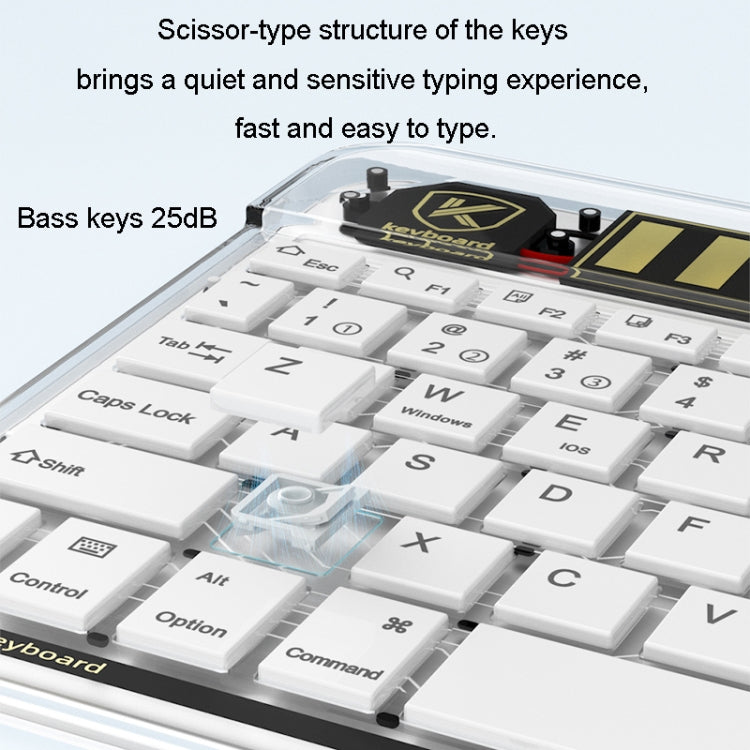 Transparent Lighting Bluetooth Keyboard 10 Inch Wireless Silent Keypad(White)