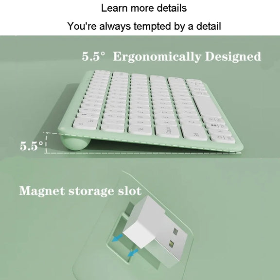B087 2.4G Portable 78 Keys Dual Mode Wireless Bluetooth Keyboard And Mouse, Style: Keyboard Mouse Set Green