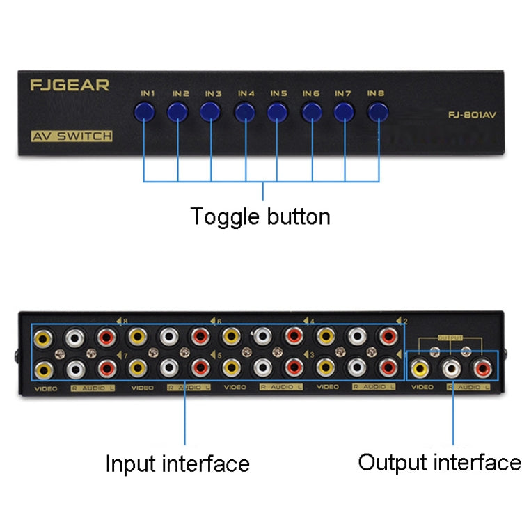 FJGEAR FJ-801AV Audio Video Switcher 8 In 1 Out CVBS Switcher - free shipping - PMC Jewellery - Order now!