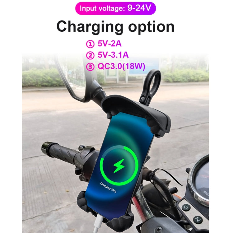 Motorcycle Sunshade Rainproof Mobile Phone Holder, Shape: Charging Handlebar Holder 5V-2A - Holder by PMC TechLife | Online Shopping South Africa | PMC TechLife | Buy Now Pay Later Mobicred