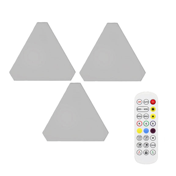 3pcs /Set Triangle Splicing Intelligent Sound Control Quantum Light Atmosphere Lighting With Remote Control, US Plug(Bluetooth Model)