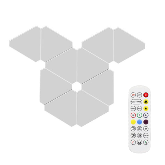 10pcs /Set Triangle Splicing Intelligent Sound Control Quantum Light Atmosphere Lighting With Remote Control, US Plug(WiFi Model)