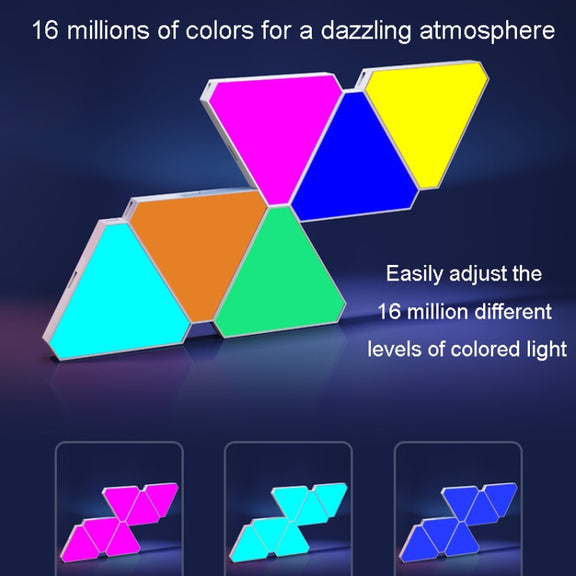 10pcs /Set Triangle Splicing Intelligent Sound Control Quantum Light Atmosphere Lighting With Remote Control, US Plug(WiFi Model)