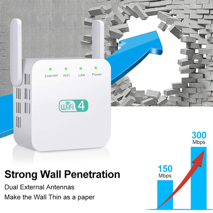 2.4G 300M Wi-Fi Amplifier Long Range WiFi Repeater Wireless Signal Booster EU Plug Black - Broadband Amplifiers by PMC TechLife | Online Shopping South Africa | PMC TechLife