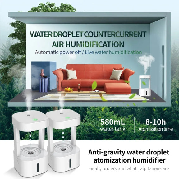 580ml Anti-gravity Humidifier Water Droplet Backflow Atomizer Aromatherapy Machine(Colorful Light)