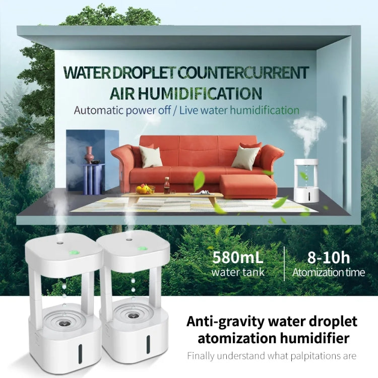 580ml Anti-gravity Humidifier Water Droplet Backflow Atomizer Aromatherapy Machine(Colorful Light)
