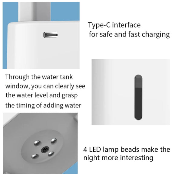 580ml Anti-gravity Humidifier Water Droplet Backflow Atomizer Aromatherapy Machine(White Light)