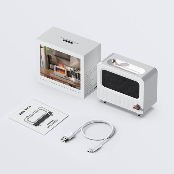 USB White Noise Simulation Flame Fire Furnace Aromatherapy Machine Indoor Large Spray Measurement Humidifier(White)
