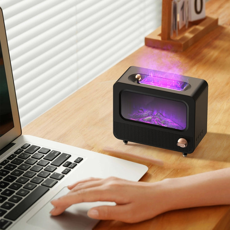 USB White Noise Simulation Flame Fire Furnace Aromatherapy Machine Indoor Large Spray Measurement Humidifier(Black)