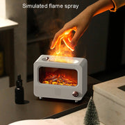USB White Noise Simulation Flame Fire Furnace Aromatherapy Machine Indoor Large Spray Measurement Humidifier(White)