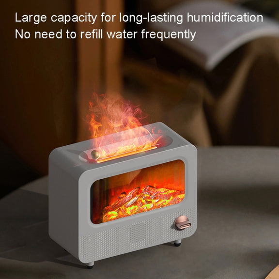 USB White Noise Simulation Flame Fire Furnace Aromatherapy Machine Indoor Large Spray Measurement Humidifier(White)