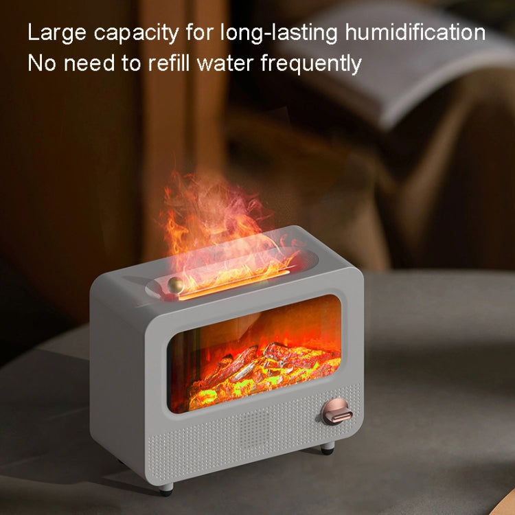 USB White Noise Simulation Flame Fire Furnace Aromatherapy Machine Indoor Large Spray Measurement Humidifier(Black)