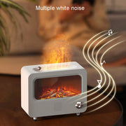 USB White Noise Simulation Flame Fire Furnace Aromatherapy Machine Indoor Large Spray Measurement Humidifier(White)