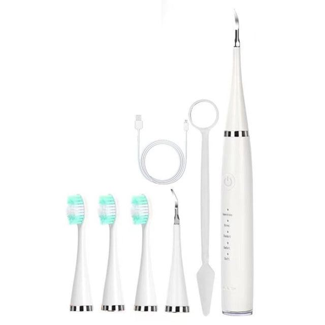 6 In 1 Electric Dental Scaler Calculus Removal Teeth Cleaning Set, Color: White Exclusive