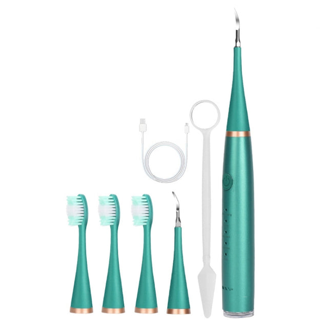 6 In 1 Electric Dental Scaler Calculus Removal Teeth Cleaning Set, Color: Green Exclusive