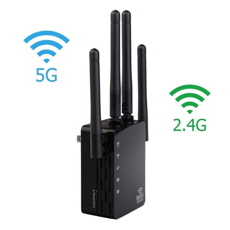 5G/2.4G 1200Mbps WiFi Range Extender WiFi Repeater With 2 Ethernet Ports EU Plug Black - Broadband Amplifiers by PMC TechLife | Online Shopping South Africa | PMC TechLife