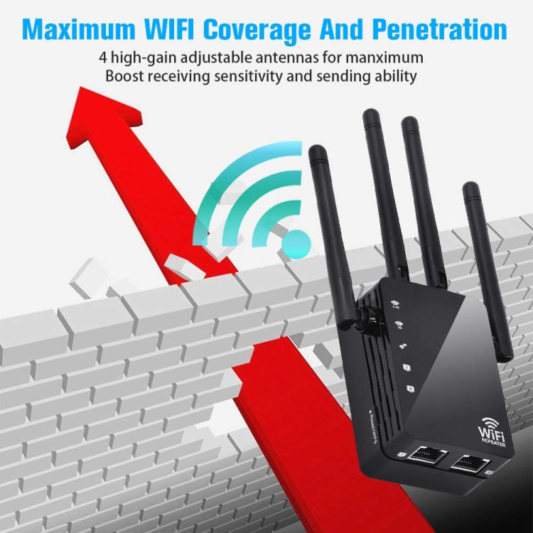 5G/2.4G 1200Mbps WiFi Range Extender WiFi Repeater With 2 Ethernet Ports EU Plug Black - Broadband Amplifiers by PMC TechLife | Online Shopping South Africa | PMC TechLife