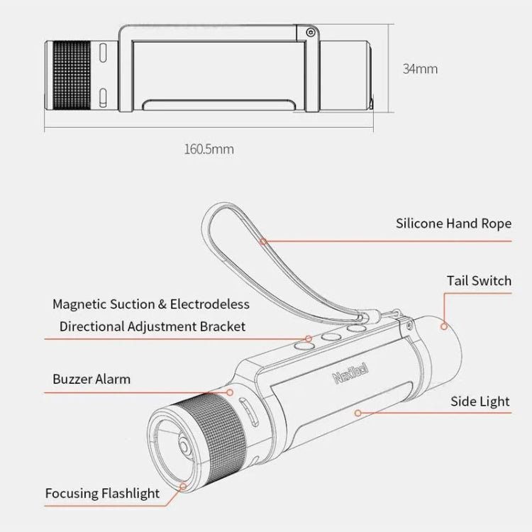 Nextool  6-In-1 Outdoor Emergency Flashlight  Zoomable Alarm Camping Work Light(Black) - free shipping - PMC Jewellery - Order now!