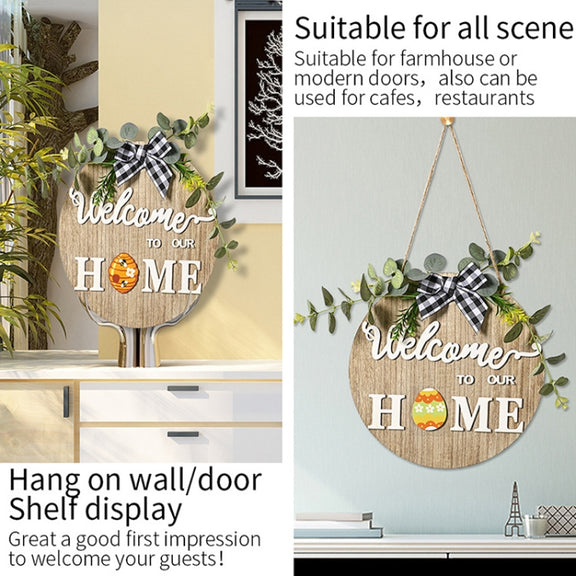 Stereoscopic DIY Home Wooden Round Welcome Door Sign Pendant Wreaths Wall Hanging Decor
