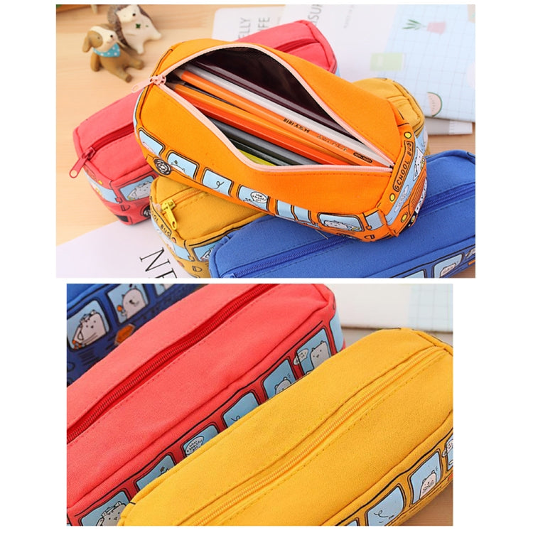 Cartoon Bus Student Stationery Pencil Case Large Capacity Canvas Stationery Box(Yellow) - Pen Holder by PMC TechLife | Online Shopping South Africa | PMC TechLife