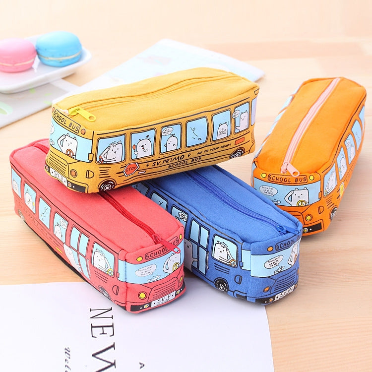 Cartoon Bus Student Stationery Pencil Case Large Capacity Canvas Stationery Box(Yellow) - Pen Holder by PMC TechLife | Online Shopping South Africa | PMC TechLife