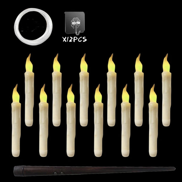 12pcs /Set LED Floating Candles Lights With Remote Control Christmas Halloween Decoration, Style: Glossy Magic Wand(Yellow Flash)