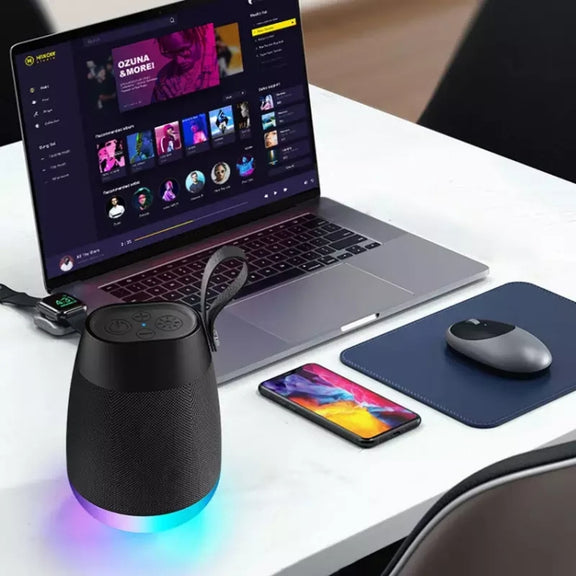 Bluetooth Wireless Fabric Speaker Cylindrical Water-resistant Subwoofer With RGB Light(Blue)