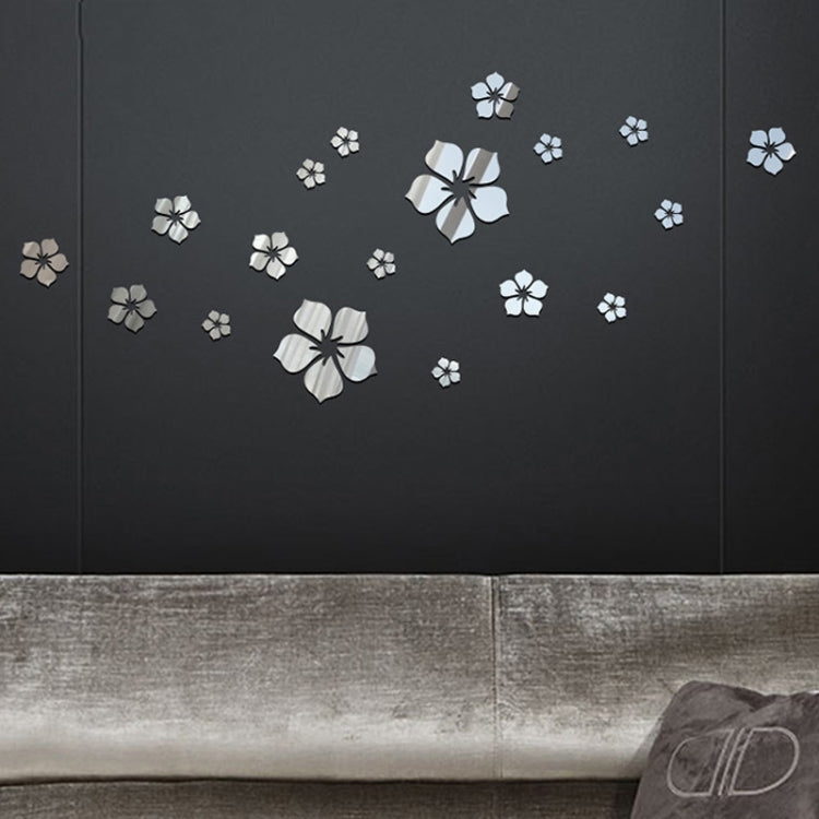 18pcs /Set Acrylic Cherry Blossom Mirror Wall Sticker Living Room Bedroom Background Wall Decoration(Silver) - free shipping - PMC TechLife - Order now!