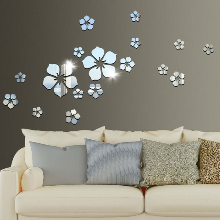 18pcs /Set Acrylic Cherry Blossom Mirror Wall Sticker Living Room Bedroom Background Wall Decoration(Silver) - free shipping - PMC TechLife - Order now!