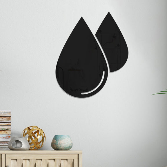 2pcs /Set Acrylic Water Drops Mirror Stereo Wall Stickers Living Room Bedroom Decorative Stickers Soft Mirror(Black)